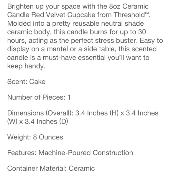 THRESHOLD NEW red velvet cupcake ceramic candle -8oz - Picture 5 of 5